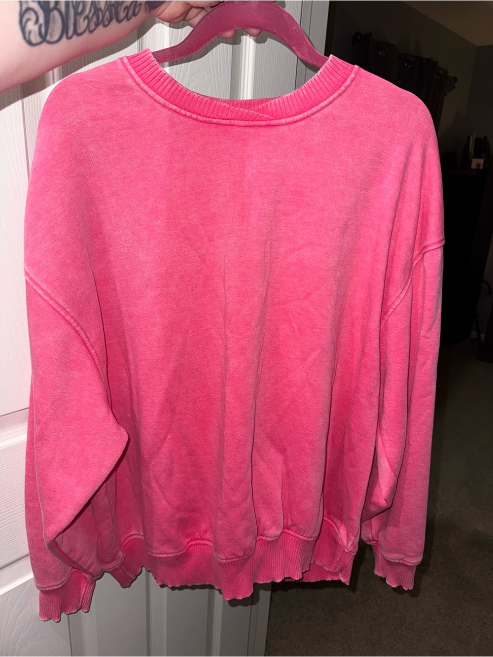 Zenana Outfitters Pink Oversized Crewneck Sweatshirt